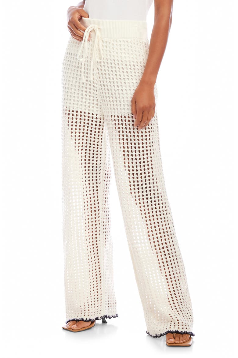 Gianna Open Knit Straight Leg Pants, Alternate, color, OFF WHITE/ NAVY