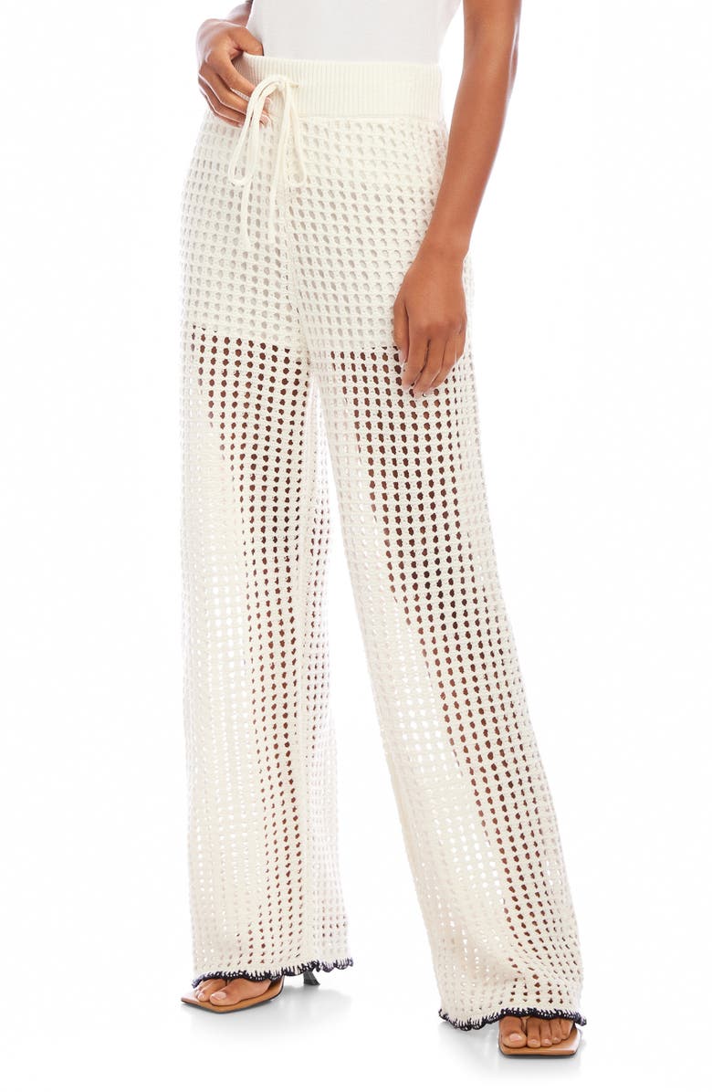 FIFTEEN TWENTY Gianna Open Knit Straight Leg Pants, Alternate, color, Off White/ Navy