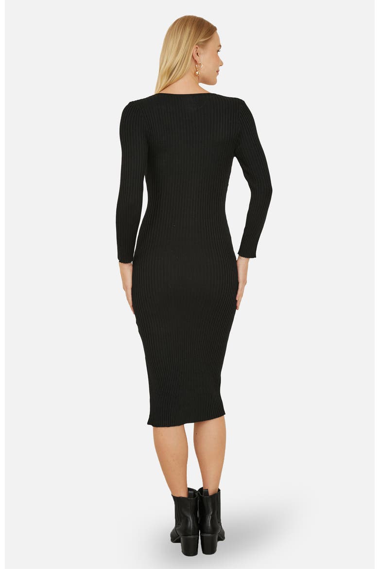 Fitted Side-Slit High-Neck Midi Dress, Alternate, color, Black