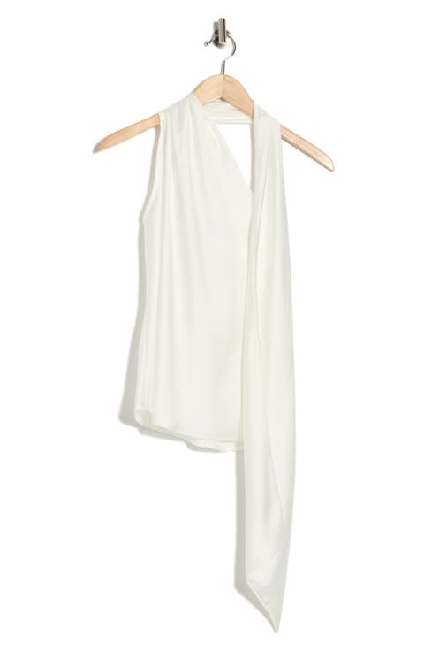 Scarf Detail One-Shoulder Satin Top