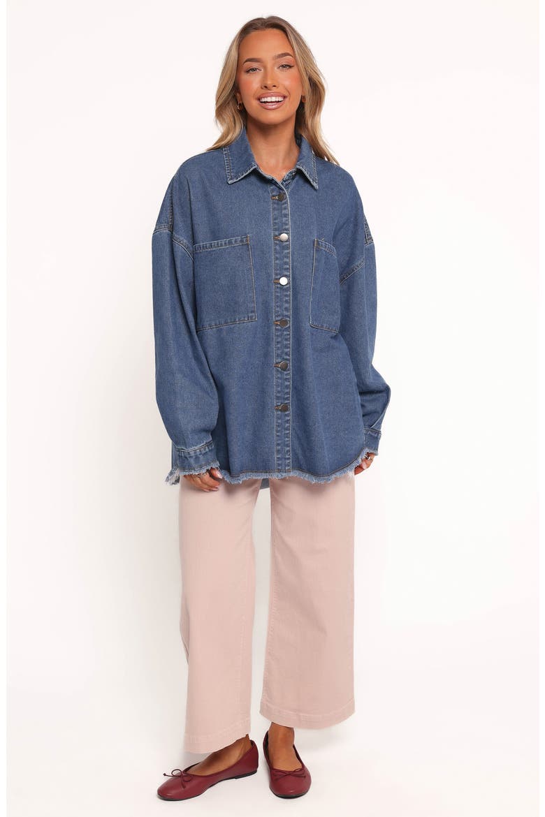 Twiggy Oversize Frayed Edge Denim Shacket, Alternate, color, DENIM