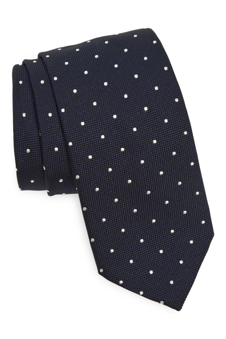 Neat Dot Silk Tie, Main, color, DARK BLUE