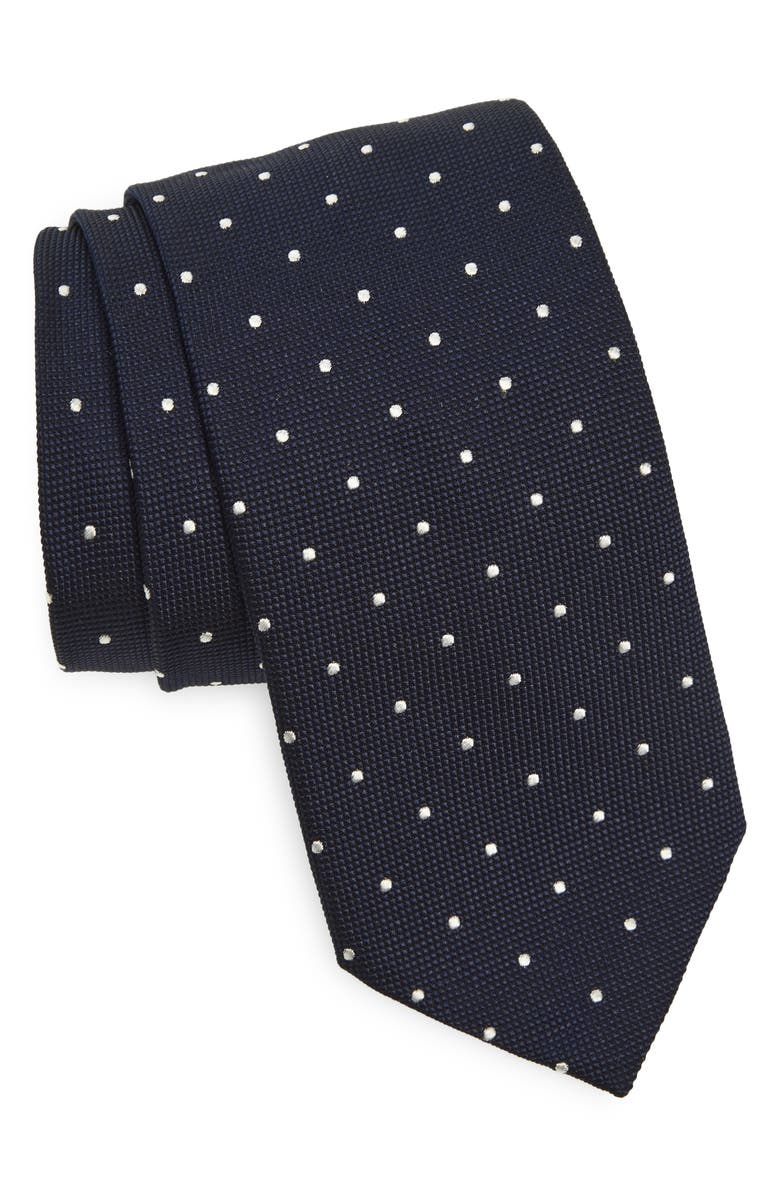 BOSS Neat Dot Silk Tie, Main, color, Dark Blue