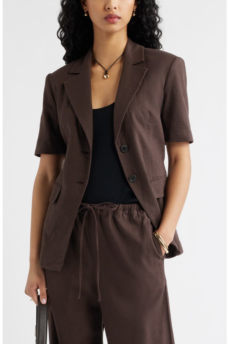 Short Sleeve Linen Blend Blazer, Alternate, color, BROWN SEAL