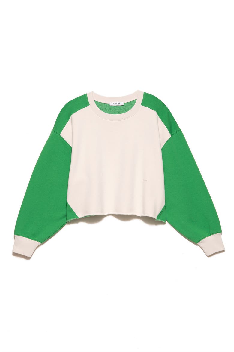 Crop Colorblock Cotton Blend Fleece Sweatshirt, Main, color, GRASS GREEN MULTI
