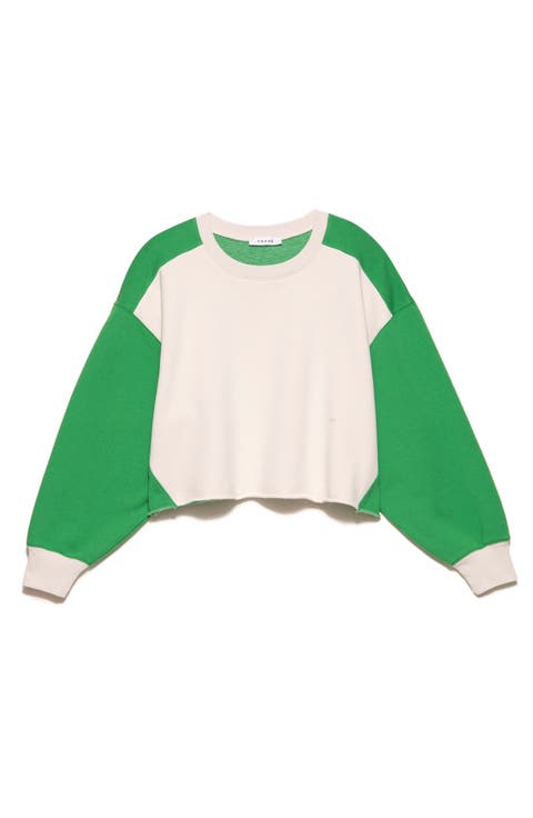 Crop Colorblock Cotton Blend Fleece Sweatshirt