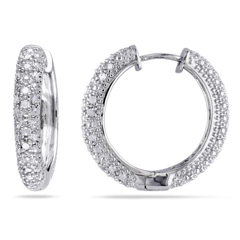 1/2 Ctw Diamond Hoop Earrings Sterling Silver
