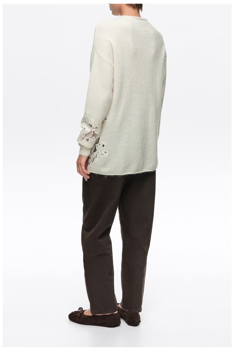 Alpaca High Neck Sweater with Lace, Alternate, color, IVORY