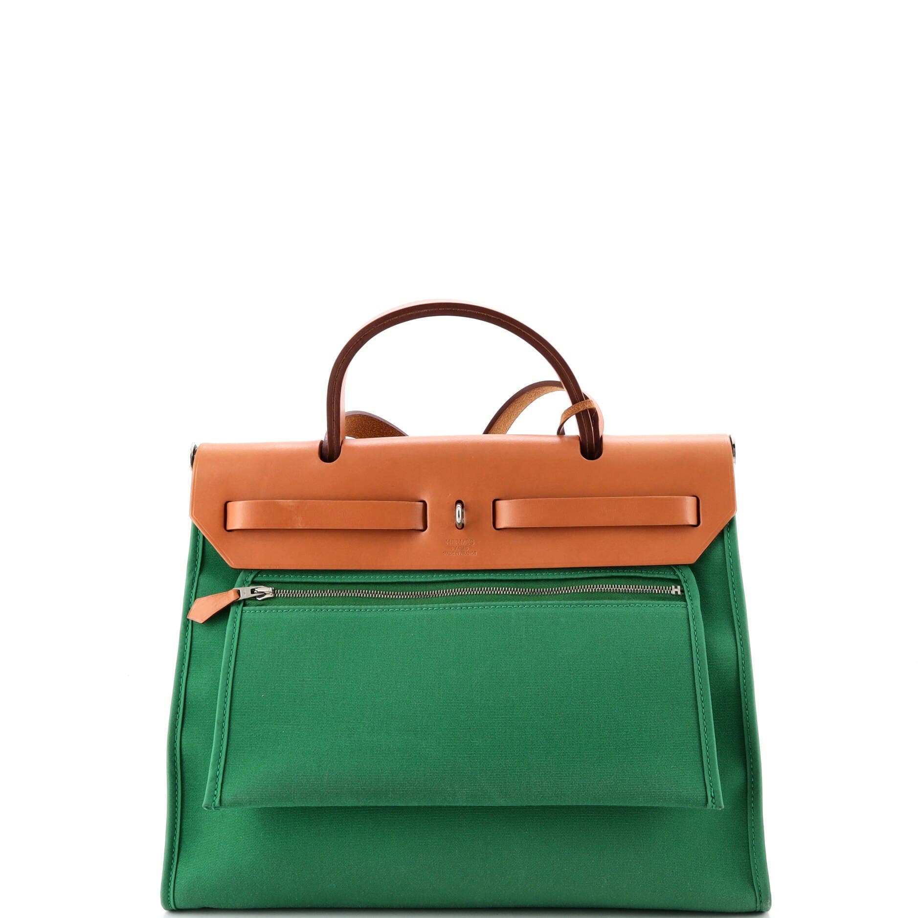 Pre-Owned Hermes Herbag Zip Leather and Toile 31, Alternate, color, Green