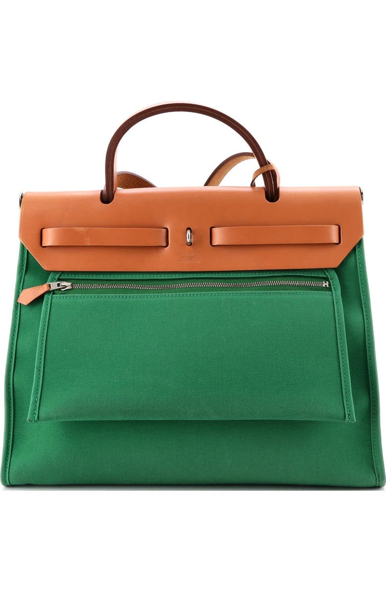 Pre-Owned Hermes Herbag Zip Leather and Toile 31, Alternate, color, Green