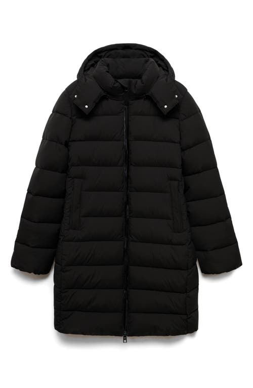 Shop Mango Water Repellent Hooded Quilted Coat In Black
