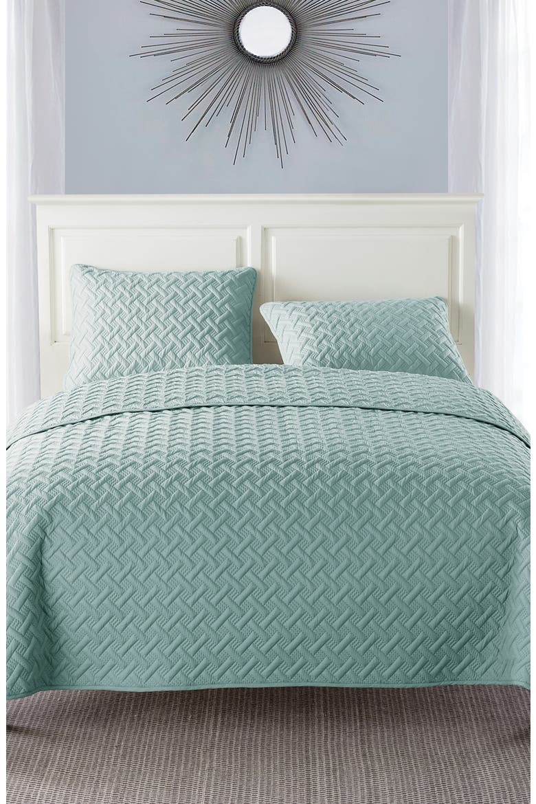 Nina Embossed Basketweave Quilt Set - Twin, Alternate, color, BLUE