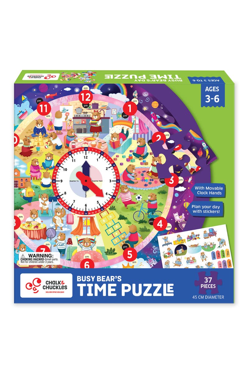 Chalk & Chuckles Busy Bear's Day-Tell the Time Puzzle, Main, color, NO COLOR
