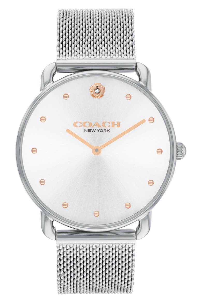 Elliot Mesh Strap Watch, 36mm, Main, color, SILVER WHITE