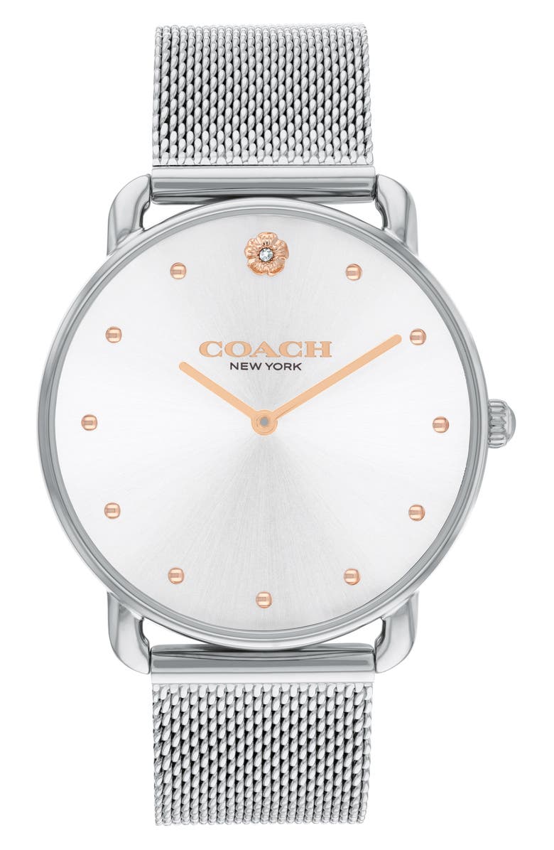 COACH Elliot Mesh Strap Watch, 36mm, Main, color, Silver White