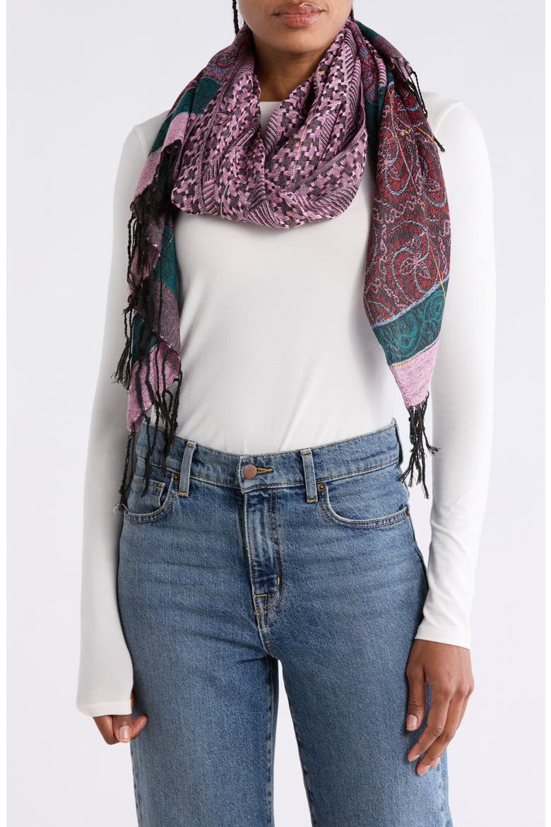Plaid and Paisley Scarf, Main, color, LIGHT PINK