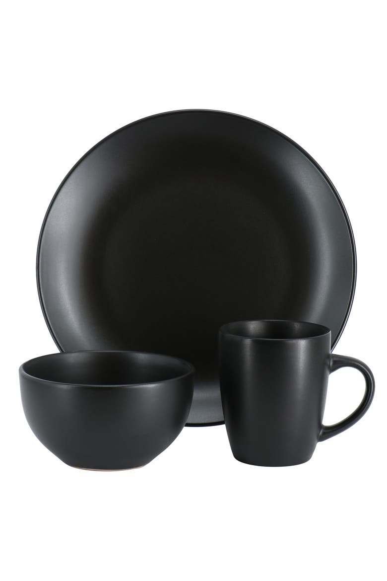 Everyday Plus 12 Piece Round Stoneware Dinnerware Set, Alternate, color, Black