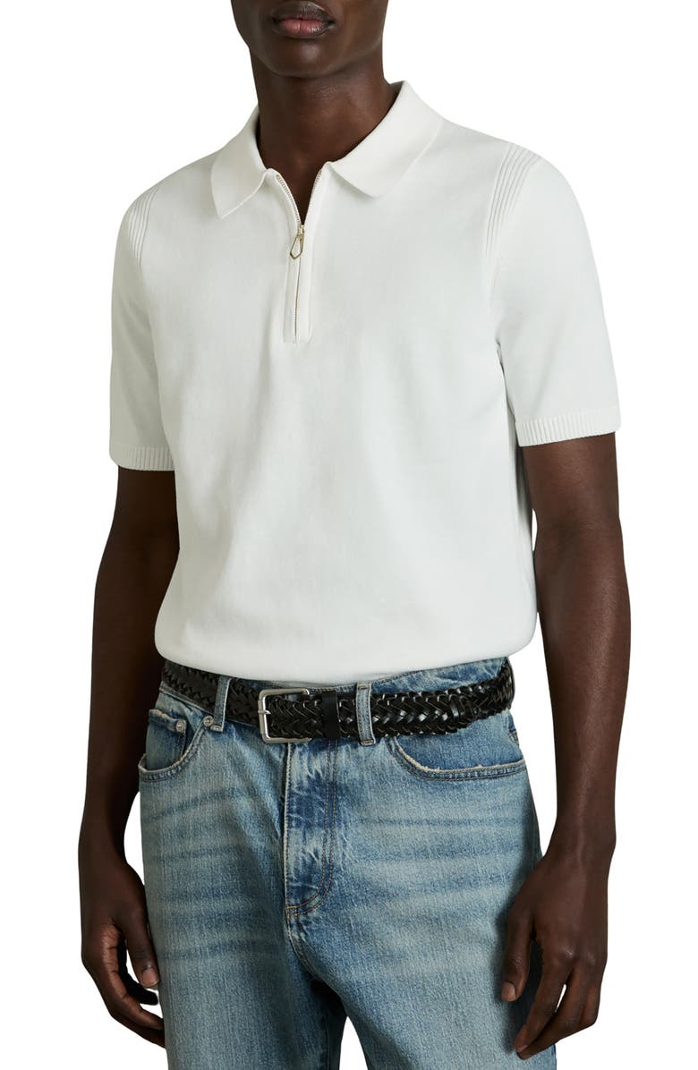 Reiss Berkely Quarter Zip Polo, Main, color, White