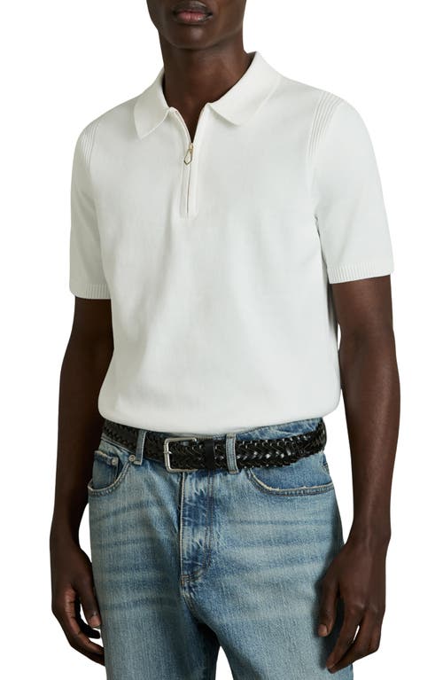 Reiss White Berkley Cotton Half-zip Knitted Polo Shirt In White