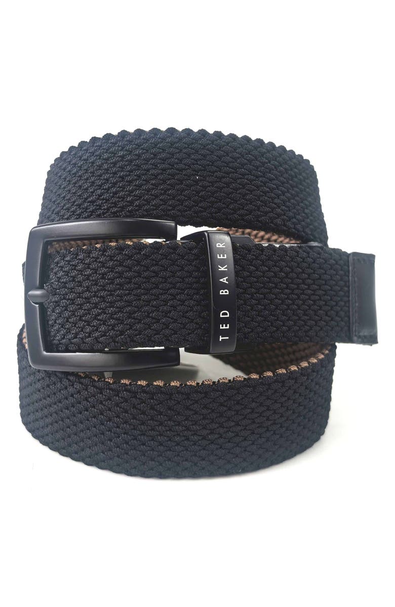 Ted Baker London Reversible Web Stretch Belt, Alternate, color, Black/ Tan