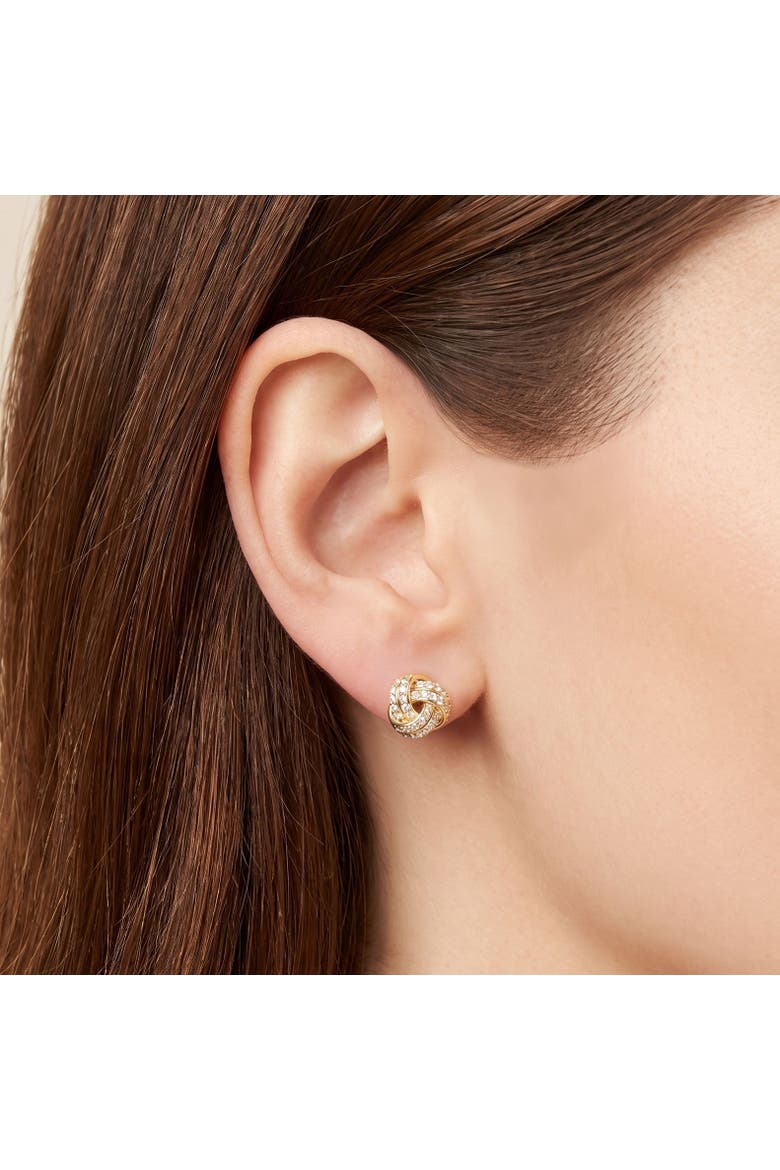 CZ Knot Stud Earrings, Alternate, color, Gold Plated Sterling Silver