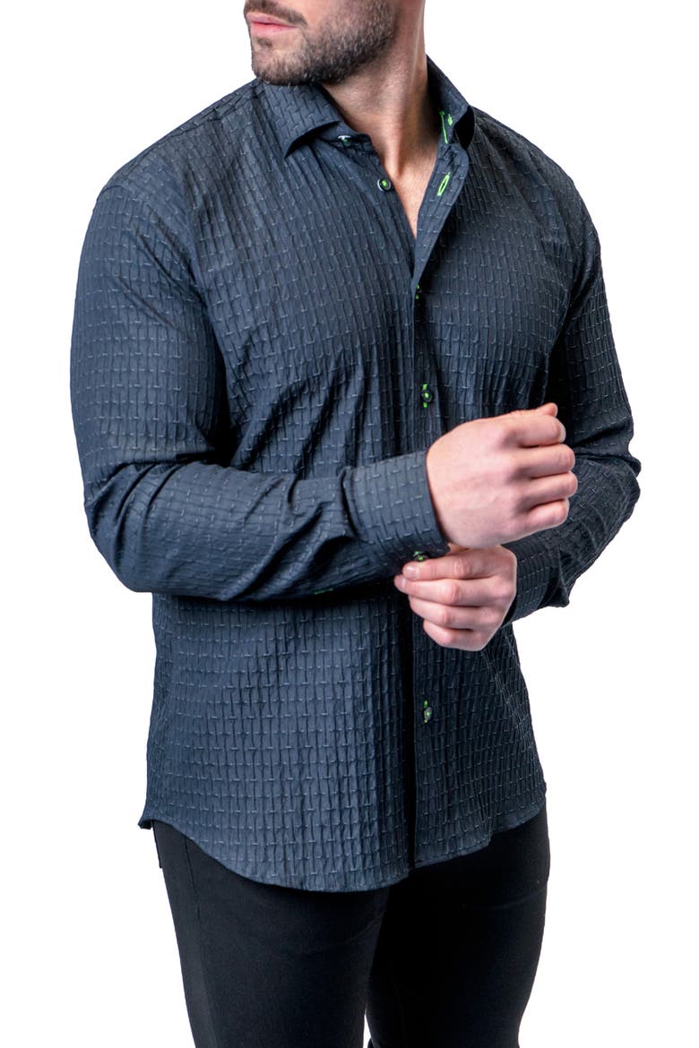 Fibonacci Textured Lines Black Button-Up Shirt, Alternate, color, BLACK
