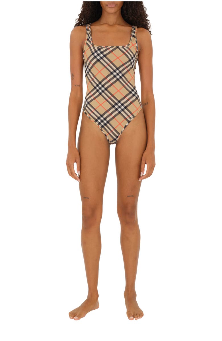 Burberry Check Swimsuit, Main, color, Sand