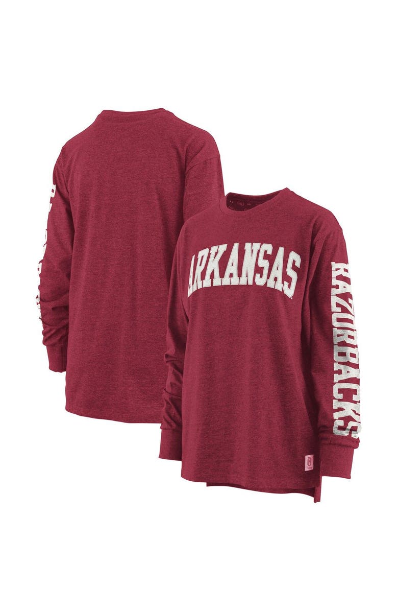 PRESSBOX Women's Pressbox Heathered Cardinal Arkansas Razorbacks Two-Hit Canyon Long Sleeve T-Shirt, Alternate, color, Cardinal