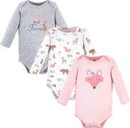 Hudson Baby Essential All-Cotton Long-Sleeve Bodysuit Triple Pack