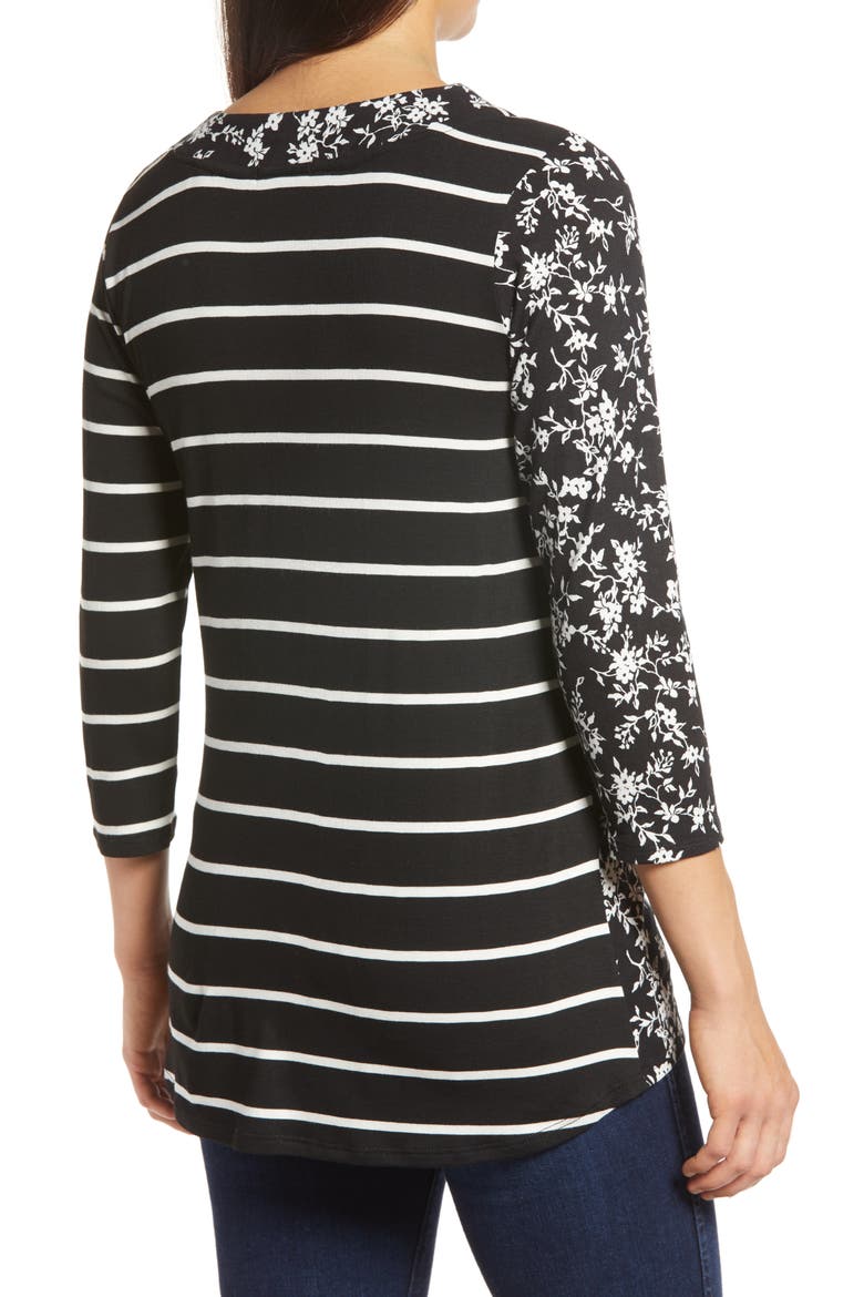 Floral Stripe Top, Alternate, color, BLACK/ IVORY