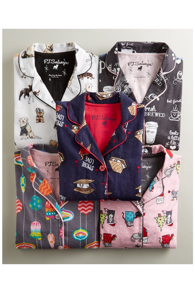 Print Flannel Pajamas, Alternate, color, ECRU HANNUKA