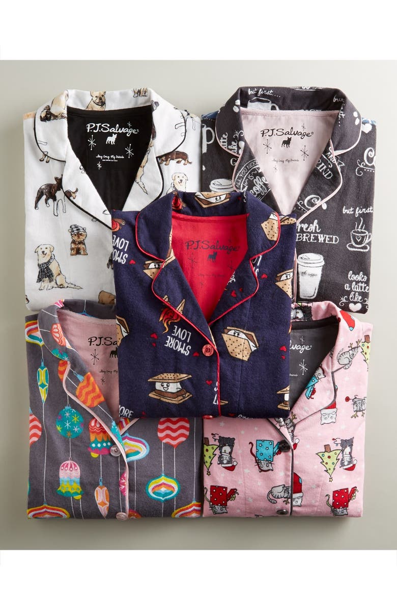 PJ Salvage Print Flannel Pajamas, Main, color, 