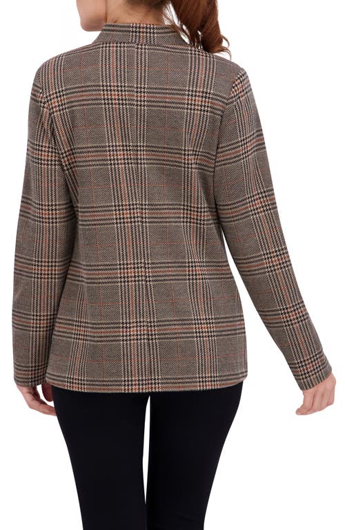 Ookie & Lala Plaid Inverted Notch Lapel Blazer In Brown