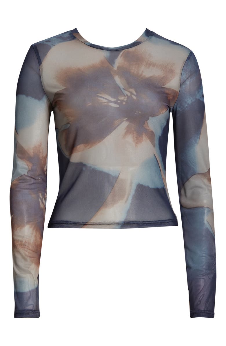 PacSun Orchid Print Long Sleeve Mesh T-Shirt, Alternate, color, Blue/ Brown Multi