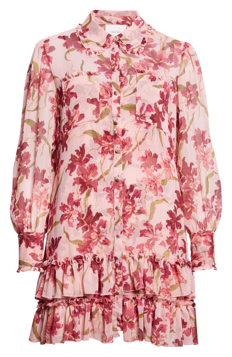 Cinq à Sept Lupetto Trailing Hibiscus Long Sleeve Mini Shirtdress, Alternate, color, Blushed Petal/Multi