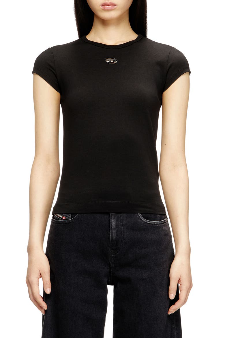 T-Angie-OD Embroidered Oval D Cutout T-Shirt, Main, color, DEEP/ BLACK