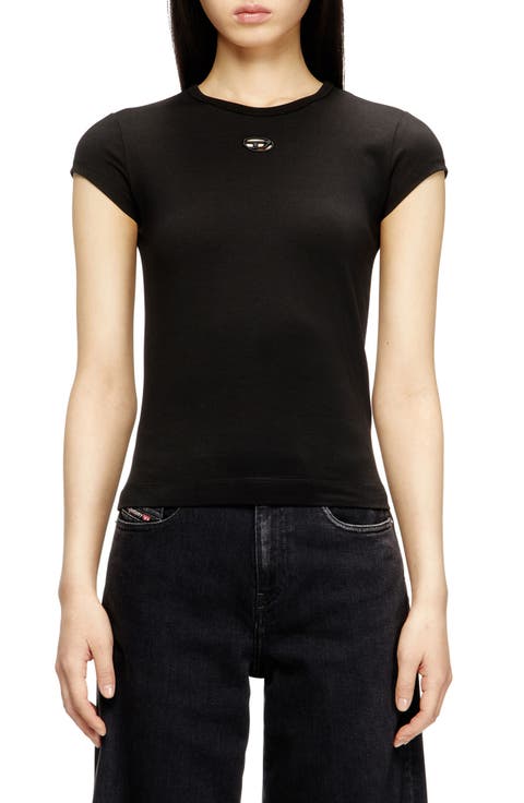 T-Angie-OD Embroidered Oval D Cutout T-Shirt