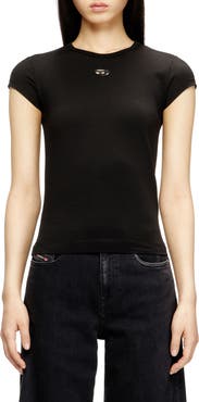 DIESEL® T-Angie-OD Embroidered Oval D Cutout T-Shirt