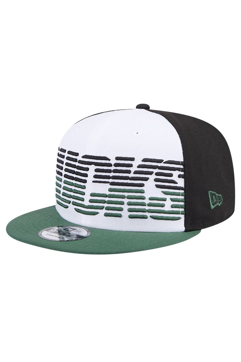 Men's New Era White/Hunter Green Milwaukee Bucks Throwback Gradient Tech Font 9FIFTY Snapback Hat, Alternate, color, White