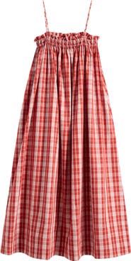 Faithfull the Brand Gerta Plaid Cotton Midi Dress