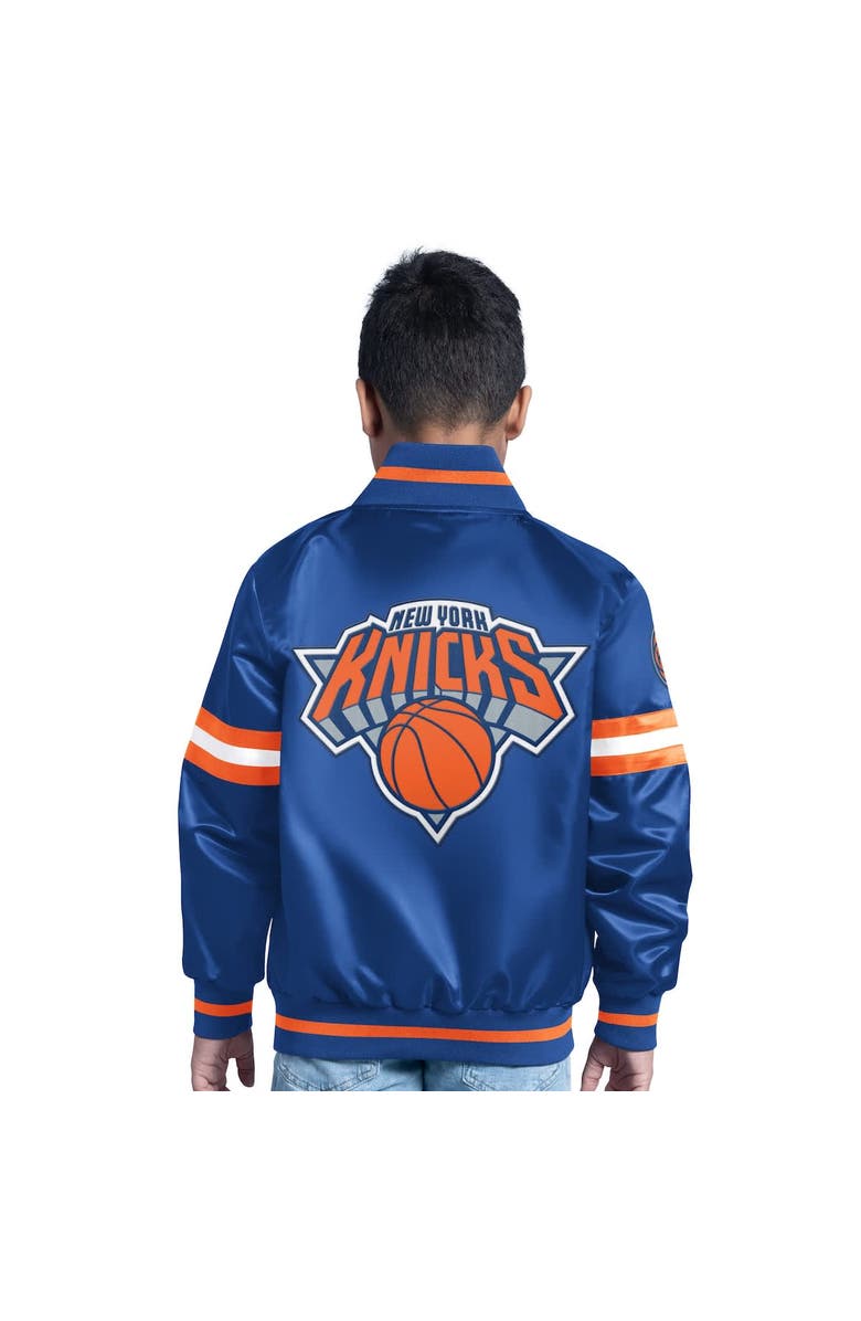STARTER Youth Blue New York Knicks Scrimmage Full-Snap Varsity Jacket, Alternate, color, Blue