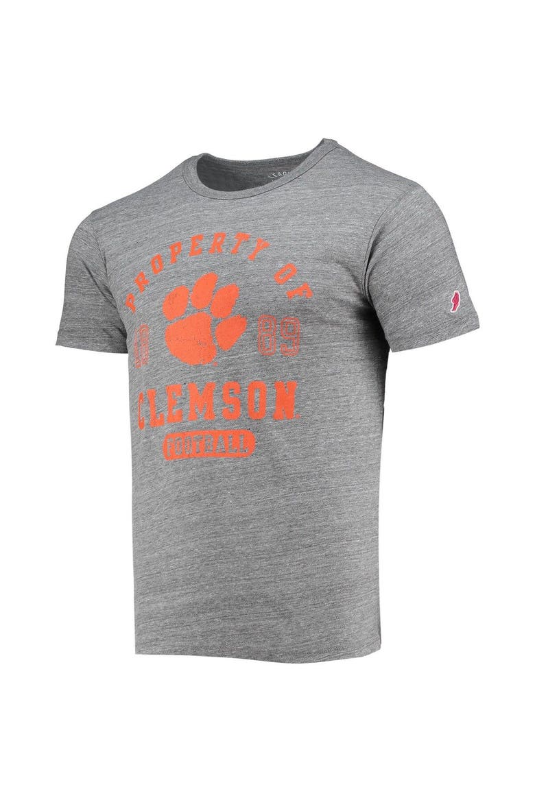 Men's League Collegiate Wear Heathered Gray Clemson Tigers Hail Mary Football Victory Falls Tri-Blend T-Shirt, Alternate, color, Heather Gray
