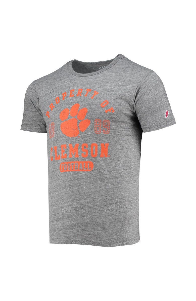LEAGUE COLLEGIATE WEAR Men's League Collegiate Wear Heathered Gray Clemson Tigers Hail Mary Football Victory Falls Tri-Blend T-Shirt, Alternate, color, 