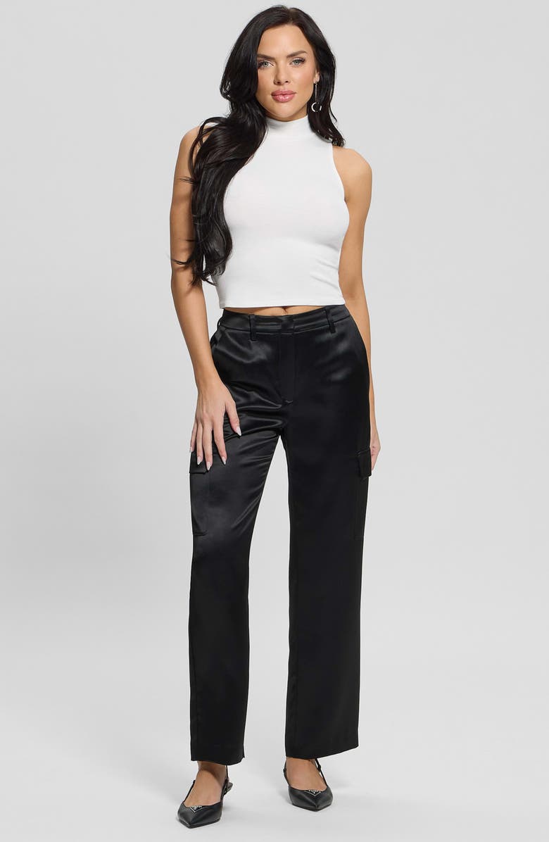 GUESS Megan Satin Cargo Pants, Alternate, color, Jblk-Black