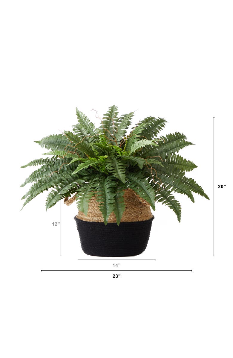NEARLY NATURAL 23-in Artificial Boston Fern Plant with Handmade Jute & Cotton Basket DIY KIT, Alternate, color, Green