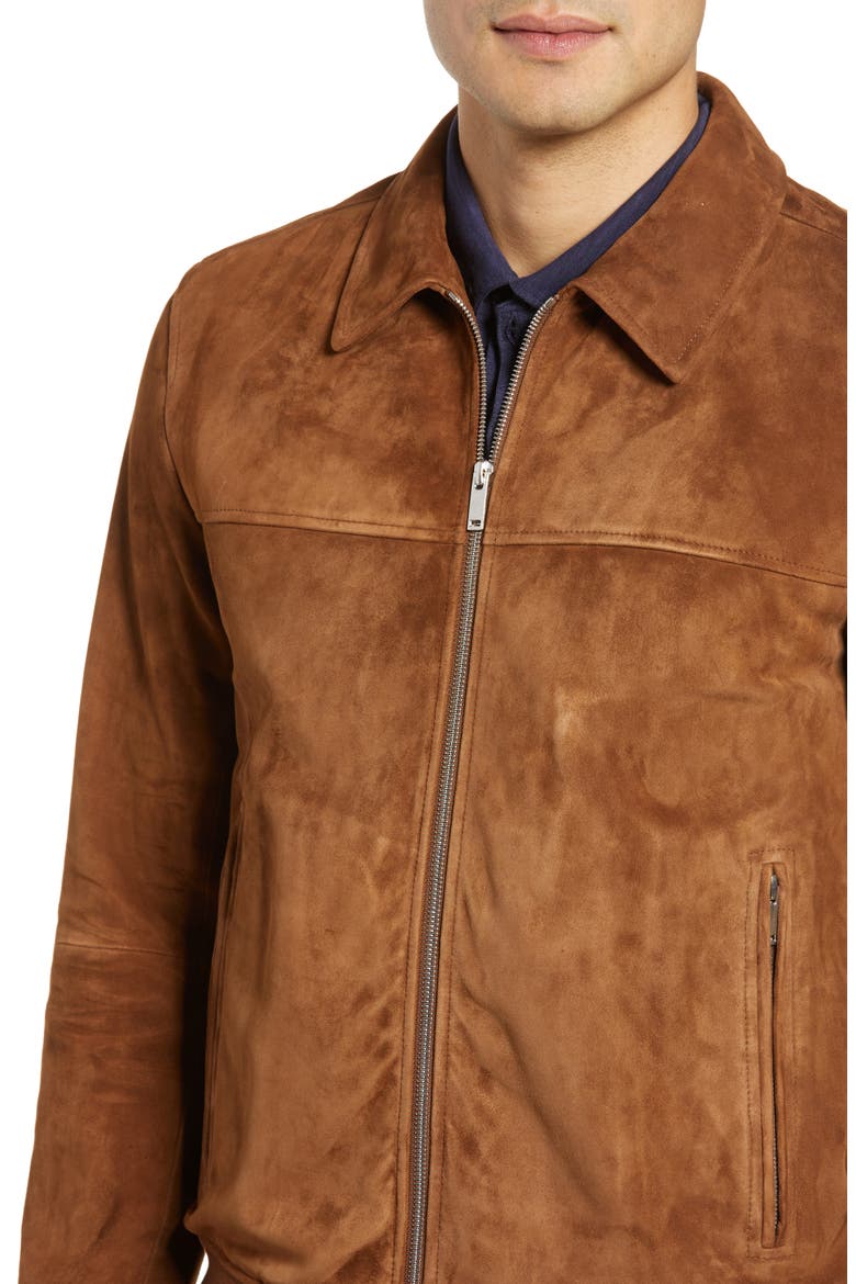 Noland Able Regular Fit Suede Bomber Jacket, Alternate, color, TOBACCO