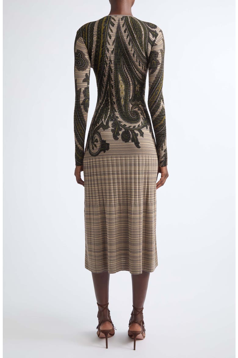 Paisley V-Neck Midi Knit Dress, Alternate, color, PRINTED GREEN BASE