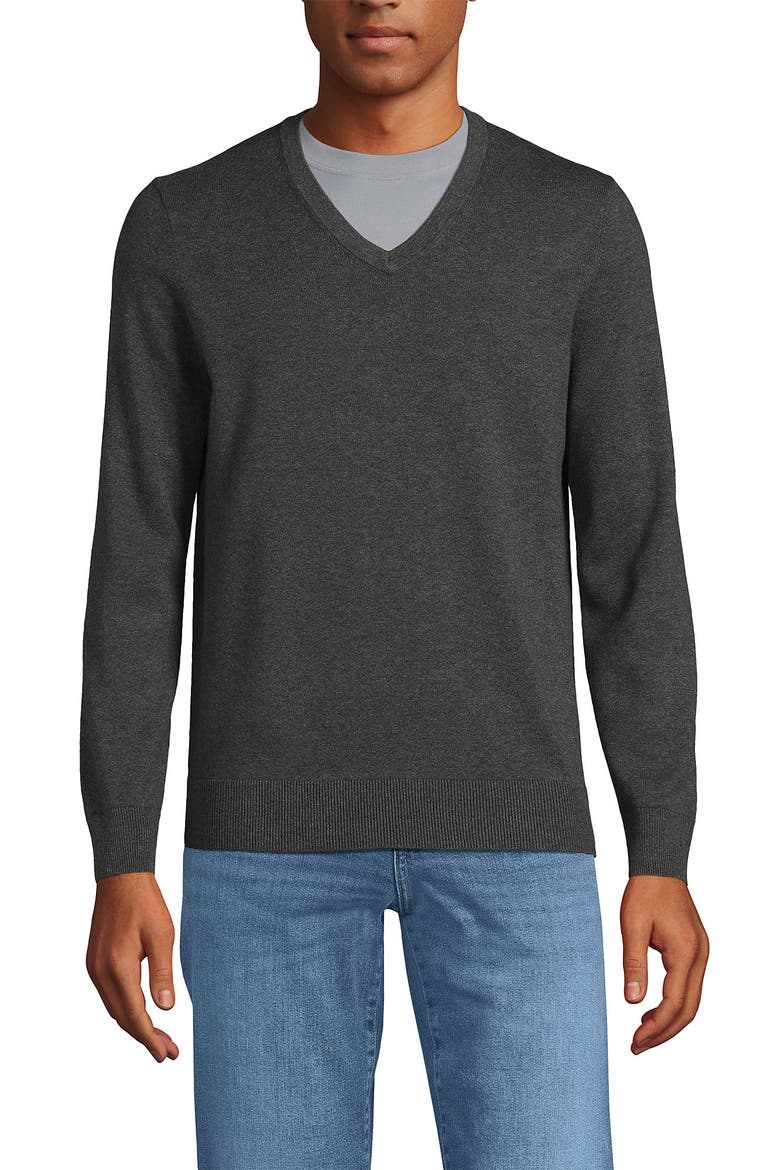 Fine Gauge Cotton V Neck Sweater, Main, color, Charcoal Heather