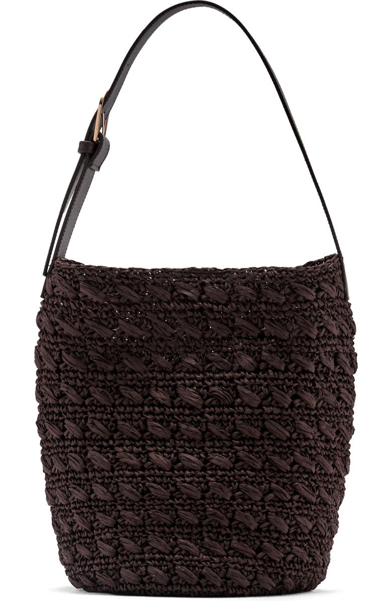 MANGO Natural Fiber Shopper Bag, Main, color, Chocolate