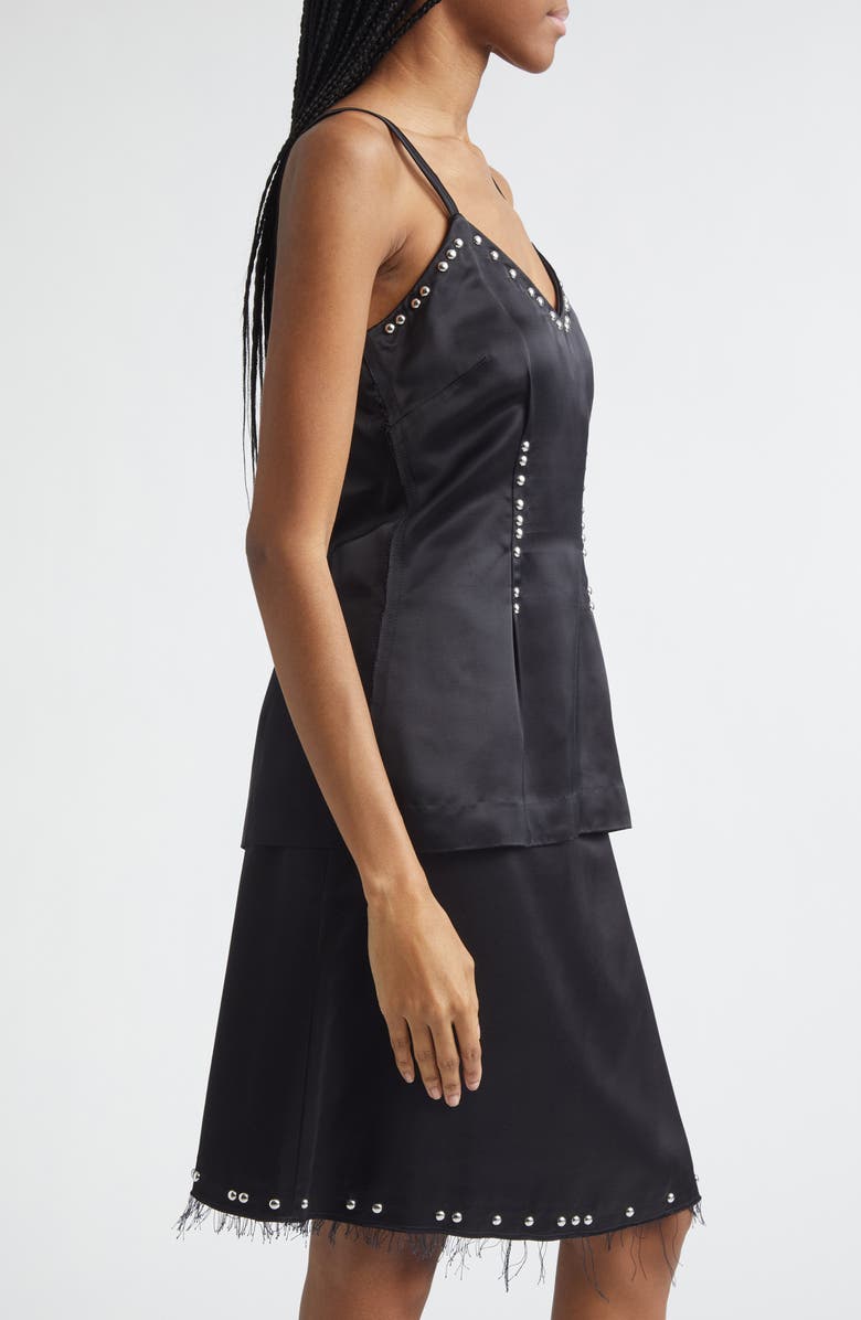 Wales Bonner Iris Studded Frayed Satin Camisole, Alternate, color, Black